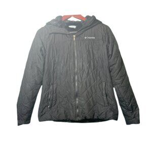 Well-worn Black Quilted COLUMBIA Hooded Coat Size M (BB0910)